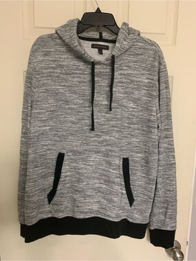 Banana Republic Gray Marled Hooded Pullover Sweatshirt with Black Accents